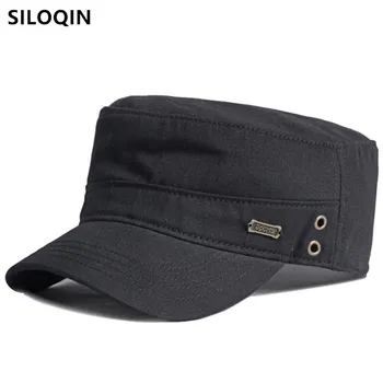  SILOQIN ayarlanabilir Boyutu Yeni erkek Pamuk Askeri Şapka Snapback Kap Siyah Kap Donanma Şapka Basit Rahat Moda Spor Kap Düz Kap