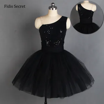  Siyah Romantik Bale Etek, Kadın Dans Yarışması Sahne Giyim, Kızlar Parti / Solo / Doğum Günü Elbise, Balerin Sequins Dantel Kostümleri