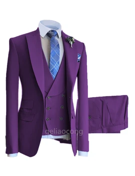  Son Ceket Yelek Pantolon Tasarımları Katı Düğün Takımları Erkekler için Terno Slim Fit Özel 3 Parça Damat Smokin takım elbise En İyi Adam