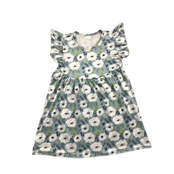  Sıcak Satış Çocuk Giyim Çiçek Desen Baskı Küçük Uçan Kollu Elbise kız Giysileri çocuk Etek