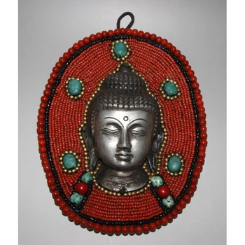  Tibet Turkuaz Mercan Kırmızı Sakyamuni Buda Kolye duvar dekorasyon metal el sanatları