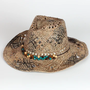  toptan degrade renk baskılı erkekler ve kadınlar doğal çim saman sığır adam kovboy şapkası plaj şapkası