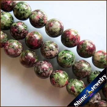  Toptan Doğal 12mm Yuvarlak Parlak Şekil Kırmızı ve Yeşil Zoisit Taşlar Gevşek Beads15 