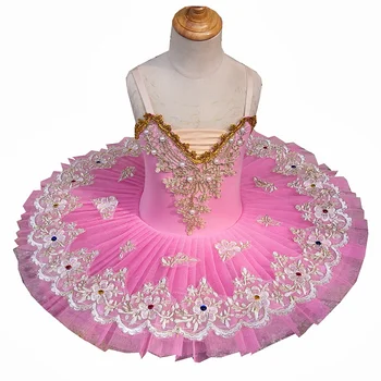  Tutú de Ballet profesional, disfraz de danza rosa del lago de los Cisnes, encaje bordado, tutú de Ballet clásico para niñas,