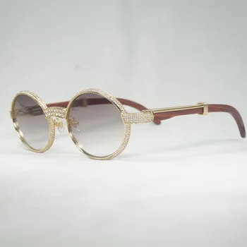  Vintage Rhinestone Güneş Gözlüğü Erkekler Doğal Manda Boynuzu Gözlük Kulübü Sürüş Shades Ahşap Oval Gafas Oculos Gözlük Durumda