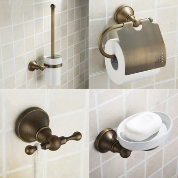  X16004-Lüks Duvara Monte Bronz Renk Pirinç Banyo Aksesuarları Dahil Tuvalet Fırçası Havlu Bar Robe Hooks Bardak Tutucu