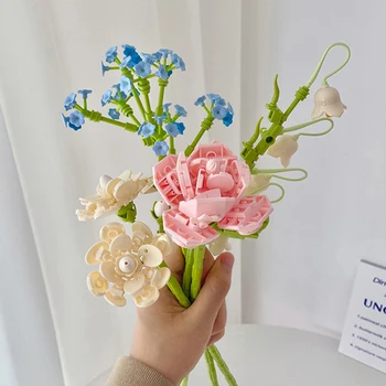  Yapı Taşları Buket Gül Laleler yasemin çiçeği Aranjmanı Ev Mobilya Süslemeleri DIY Sıralama Şehir Kız Hediye