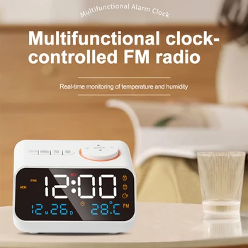  Yaratıcı LED Dijital Saat Kontrol FM Radyo çalar saat Sıcaklık nem göstergesi Kademesiz Karartma USB Şarj Erteleme Fonksiyonu