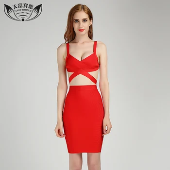  Yaz Kadın Kolsuz Bandaj Elbiseler 2 ADET Set V Boyun Tasarım Parti Elbise Seksi Bayanlar Diz Üstü Mini Straplez Kırmızı Elbise Seti