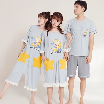  Yaz Modal Çift Pijama Seti Kadın M-5XL Gecelik Ve Kadın Bodysuit Salonu Erkek Pijama Seti