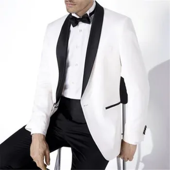  Yeni erkek Takım Elbise Smolking Noivo Terno Slim Fit Easculino Akşam Takım Elbise Erkekler İçin Beyaz ve Siyah Ceket Pantolon Erkek Takım Elbise