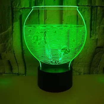  Yeni Fishbowl 7 renk 3d Küçük Masa Lambaları Dokunmatik Kontrol Hediye 3d Küçük Gece Lambası 3d Atmosfer Küçük Masa Lambası