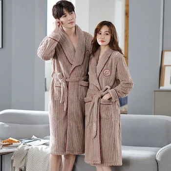  Yeni Kış Çift Elbise Kalın Sıcak Flanel Bornoz Ｍ -XXL Mercan Polar Kimono bornoz Kadın Gece Sabahlık