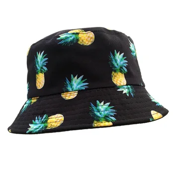  Yeni moda baskı erkek ve kadın ananas desen düz üst kova kapağı yaz güneşlik kap balıkçılık balıkçı şapka