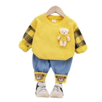  Yeni Sonbahar Bebek Karikatür Giysileri Çocuk Erkek Kız T Shirt Pantolon 2 adet / takım Bahar Çocuk Bebek Giyim Toddler Rahat Eşofman