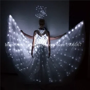  Yeni Tasarım Ücretsiz Kargo Beyaz renk Led Elbise Performans Kostüm Led Festa Seksi Led ışık gelinlik