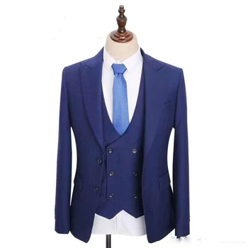  Yeni Varış Iki Düğme Groomsmen Tepe Yaka Damat Smokin Erkek Takım Elbise Düğün/Balo En Iyi Erkek Blazer (Ceket + Pantolon + Yelek + Kravat)