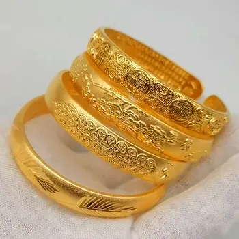 Yeni Vietnamca Kum Altın Tavuskuşu Phoenix 3D Bilezik Kaplama 24K Taklit Altın Dükkanı kadın Bilezik düğün takısı Bilezik