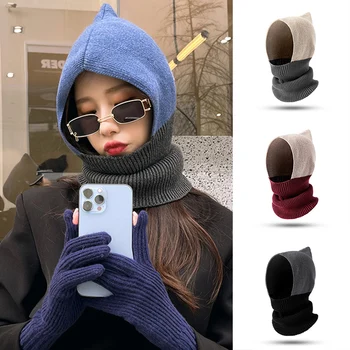  Yeni Yün Örgü Şapka Kontrast Renk Yün Kapaklar Sonbahar Kış Kalınlaşmak Sıcak Kazak Şapka Moda kulak koruyucu Örme Maske