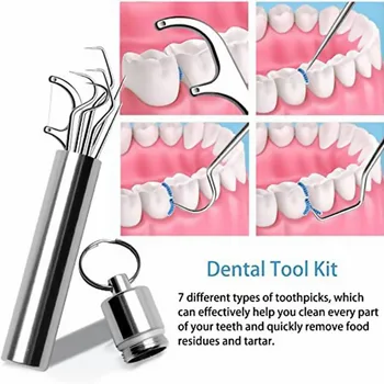  Yeniden kullanılabilir Metal Kürdan Diş Diş İpi Kullanımlık Kürdan Taşınabilir Kürdan İpi Diş Temizleyici Ağız Temizliği