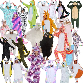  Yetişkinler Unisex Hayvan Unicorn Pijama Set Karikatür Licorne Panda Kigurumi Kadın Cosplay Kostümleri Kış Flanel Tulum Pijama