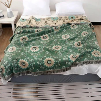  Yumuşak Pamuklu Boho Battaniye Yatak Örtüsü Yatak Yeşil Muslin Baskılı Büyük Yaz Battaniye Atmak Kapak kanepe kılıfı 200cm x 230cm