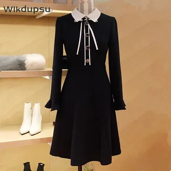  Yüksek Kalite Vintage Elbise Kadınlar Kore Tarzı Uzun Kollu Bahar Sonbahar Güz Retro İnce Çalışma Ofisi Bayanlar Günlük Elbiseler Kadın