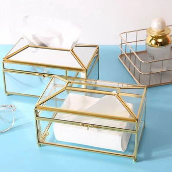  Zarif Altın kaplama Kağıt Tutucular Kağıt Depolama Mutfak Dekorasyon Cam veya Ayna Tasarım Dikdörtgen Peçete Tutucular