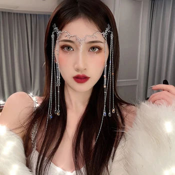  Zarif Shinning Rhinestone Uzun Püskül Hairwear Waterdrop Kristal Retro Hairband Kadınlar İçin Çin Tarzı Aksesuarları