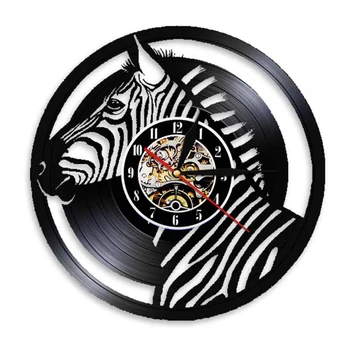  Zebra Portre Vinil Kayıt duvar saati Siyah Ve Beyaz Vinil Disk El Sanatları Yaban Hayatı Hayvan duvar saati Afrika Safari Ev Dekor