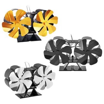  Çift 6 Bıçak Odun Yanan Şömine Fan Süper Sessiz Motor İsı Powered Dolaşır Isıtmalı Fan Gaz / Pelet / Ahşap / Log