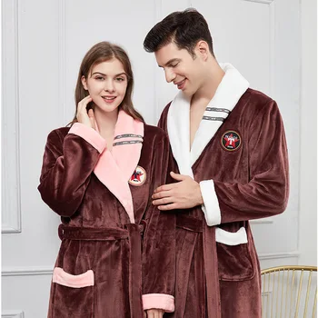  Çift Bornoz Sonbahar Kış Flanel Pijama Pijama Kadın Kış Ev Tekstili Uyku Tops Uzatılmış Kalınlaşmış Gecelik Галат