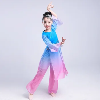  Çin tarzı Hanfu klasik dans Yangge performans kostüm yeni stil çocuk fan dans hmong performans giyim