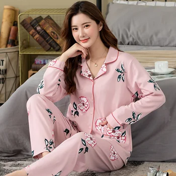  Çiçek Pijama kadın Pijama Setleri Yeni Pamuk Pijama Cepler İle Pijama Femme Kaliteli Bayanlar Ev Takım Elbise Ev XXXXL