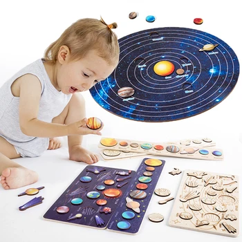  Çocuk Ahşap Uzay Gezegen Bulmacalar Montessori Oyuncaklar Gezegen Eşleştirme Oyunu Yapboz Tepsisi Evren Güneş Sistemi Bilim eğitici oyuncak