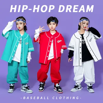  Çocuklar Konser Kpop Hip Hop Giyim Mavi Kırmızı Hırka Gömlek Tops Kargo Şort Pantolon Kız Erkek Caz dans kostümü Rave Giyim