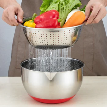  Çok fonksiyonlu paslanmaz çelik lavabo Kolaylık Salata Maker Kase Drenaj Sepeti ile Pişirme İçin Hazırlık Rende Drenaj sepeti Yeniden
