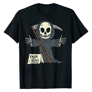  Ücretsiz Hugs Grim Reaper Komik Pun Korkunç Cadılar Bayramı Kostüm Erkek T Shirt Üst Erkekler için Koca Hediye Üstleri Gömlek Ropa Hombre
