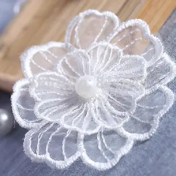  Ücretsiz kargo 10 adet 6.5 CM El Yapımı Zanaat Dikmek İki Kat İşlemeli 3D Düğün Çiçek Aplike Yamalar