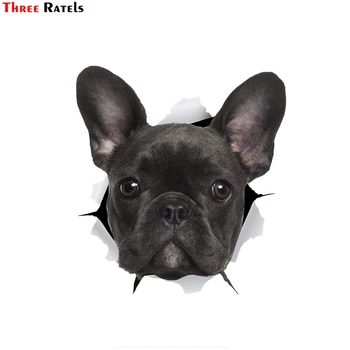  Üç Ratels FTC - 1068 3D Siyah Fransız Bulldog Sticker Köpek Araba Sticker Çıkartması Duvar Araba Tuvalet Odası Bagaj Kaykay Dizüstü