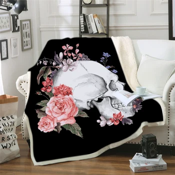  Şeker Kafatası Battaniye Yataklar için Çiçek Güller İnce Yorgan Moda Yatak Örtüsü Polar Şal Battaniye